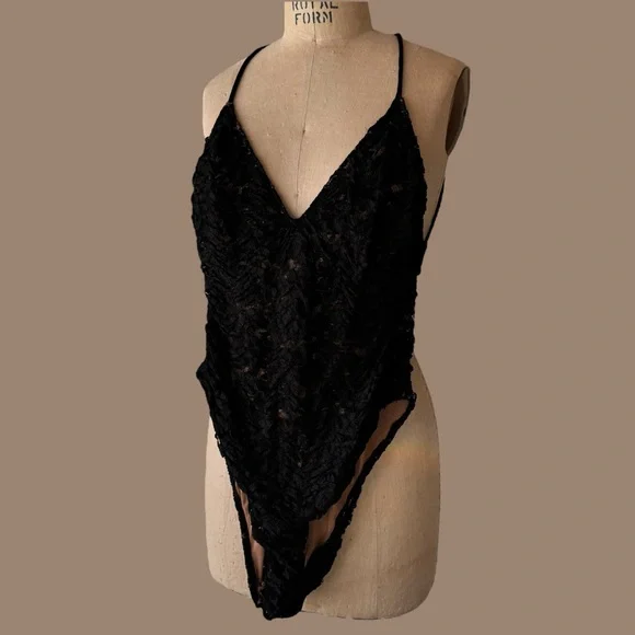 Vintage 80s La Perla Black Ruffle Bodysuit